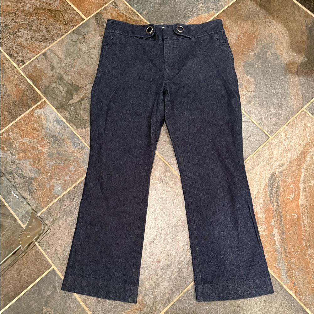 The Essential crop flare by Anthropologie Elegant Dark Blue Wide Leg Jeans